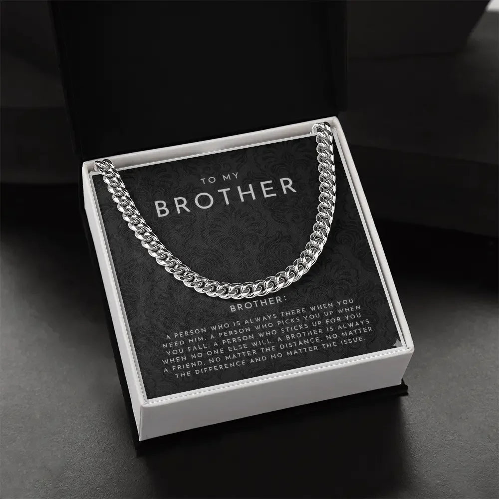 Silver chain necklace gift for brother in white box with sentimental message card from Alanes