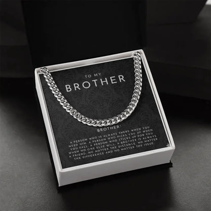Silver chain necklace gift for brother in white box with sentimental message card from Alanes