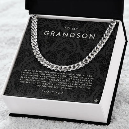Silver chain necklace gift for grandson in decorative box with loving message card from Alanes