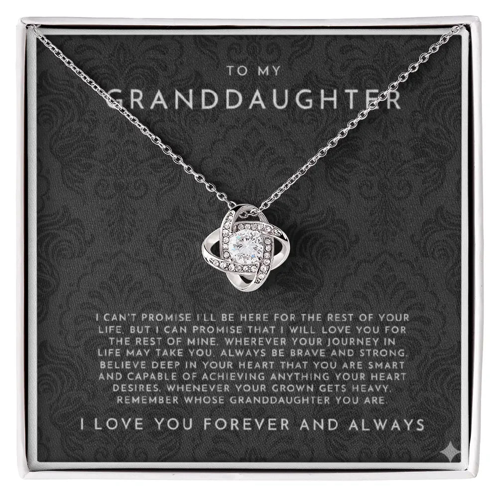 Silver necklace with crystal pendant and inspiring granddaughter message in black Alanes gift box