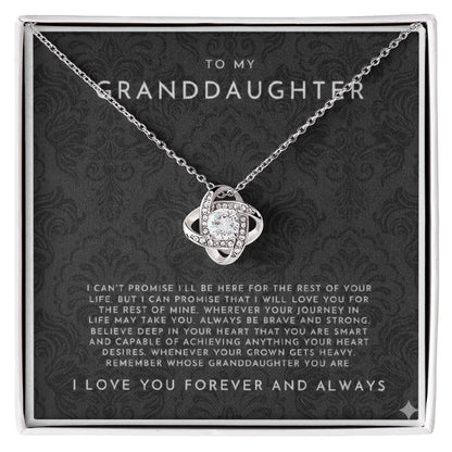 Silver necklace with crystal pendant and inspiring granddaughter message in black Alanes gift box