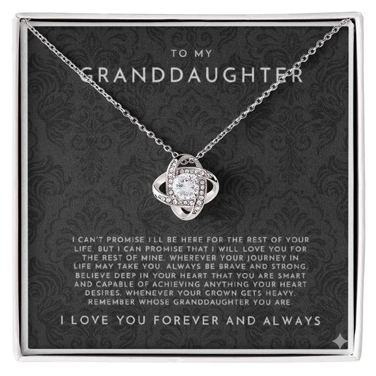 Silver necklace with crystal pendant and inspiring granddaughter message in black Alanes gift box